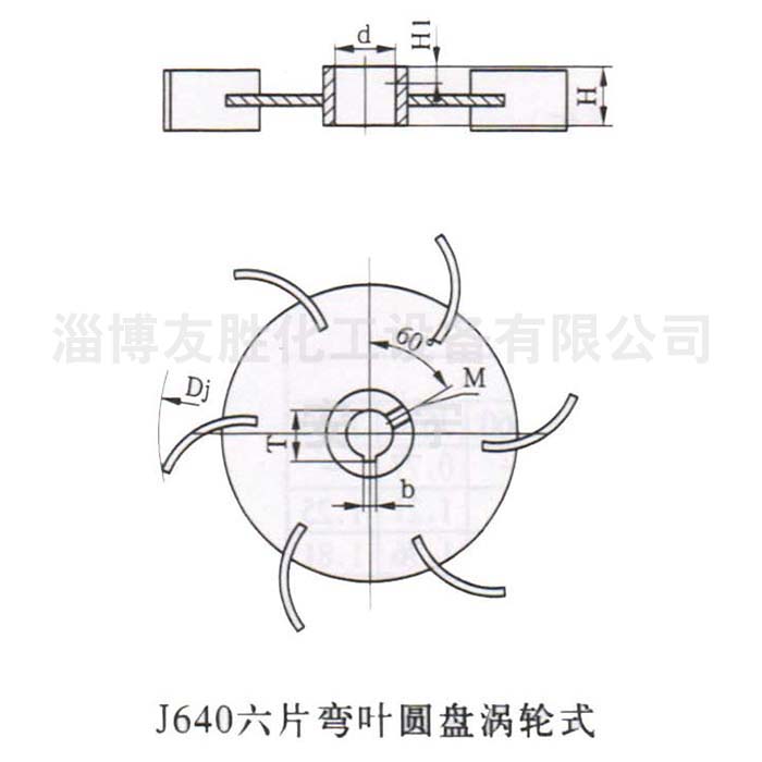 六圓盤渦輪彎葉攪拌器